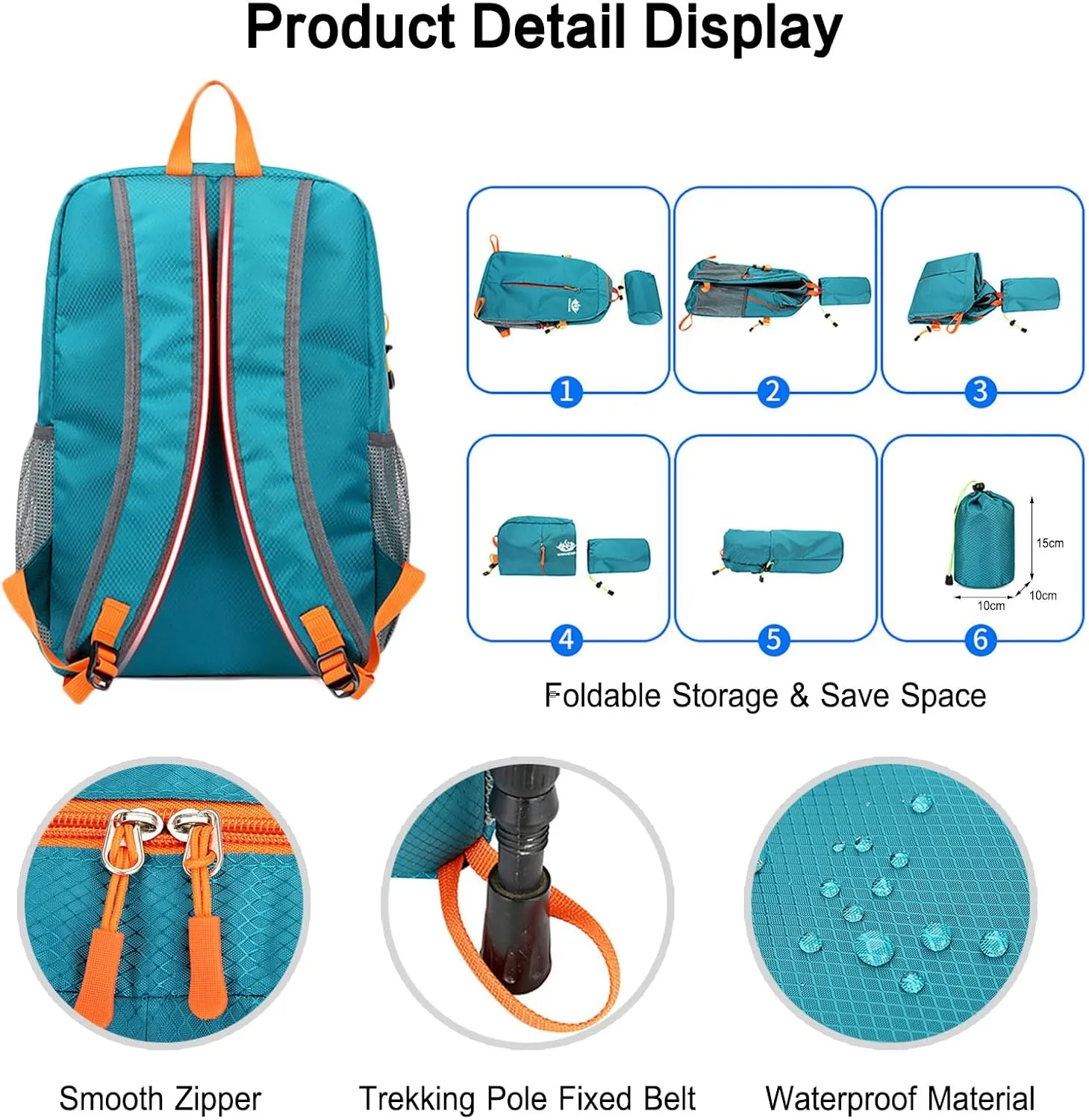 PORRASSO Hiking Backpack Foldable Daypack 20L Rucksack Lightweight Waterproof Backpack for Women Men Camping Trekking Cycling Climbing Outdoor Sports Blue A