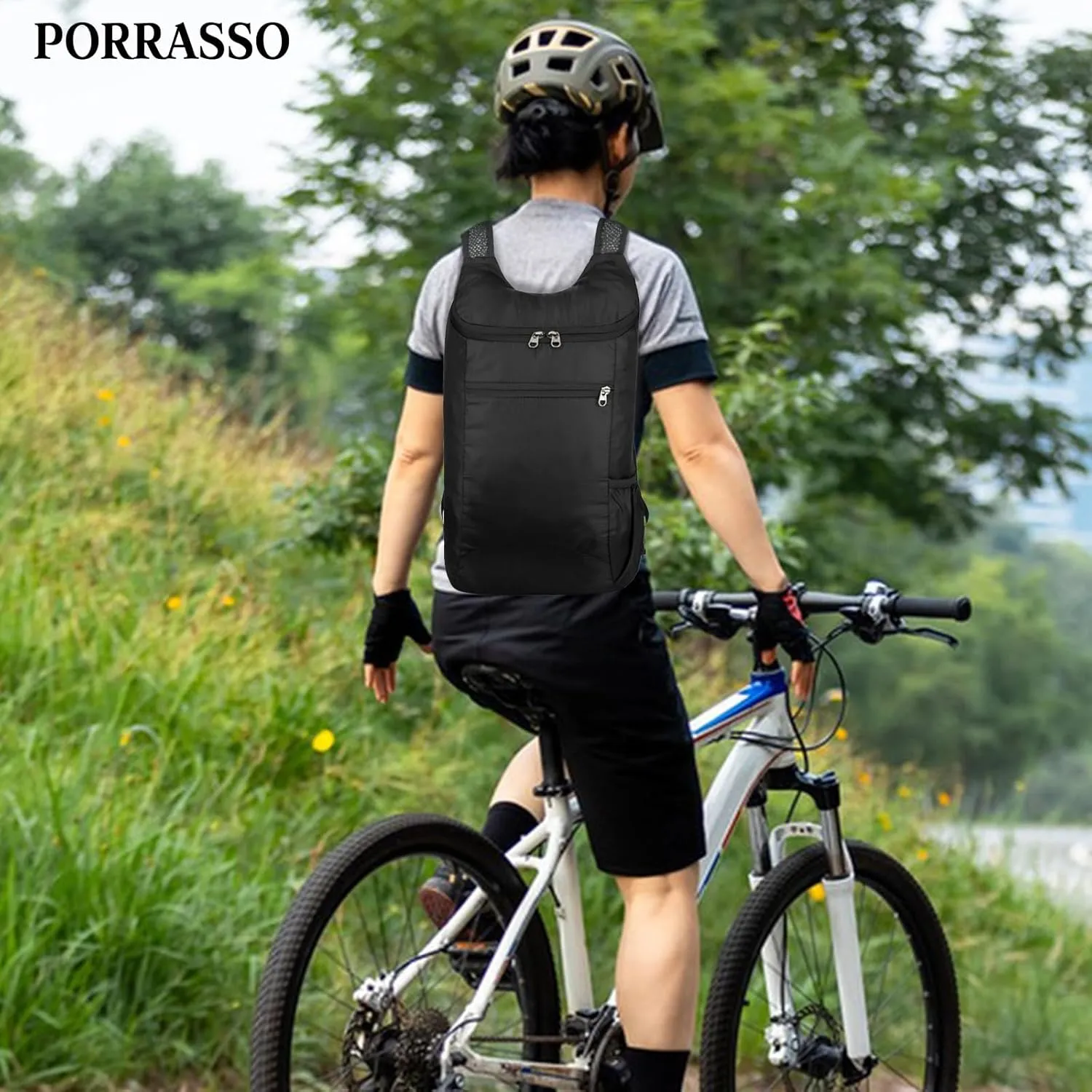 PORRASSO Hiking Backpack Lightweight Waterproof Daypack Foldable Rucksack Backpack for Women Men Camping Trekking Cycling Climbing Outdoor Sports Black A