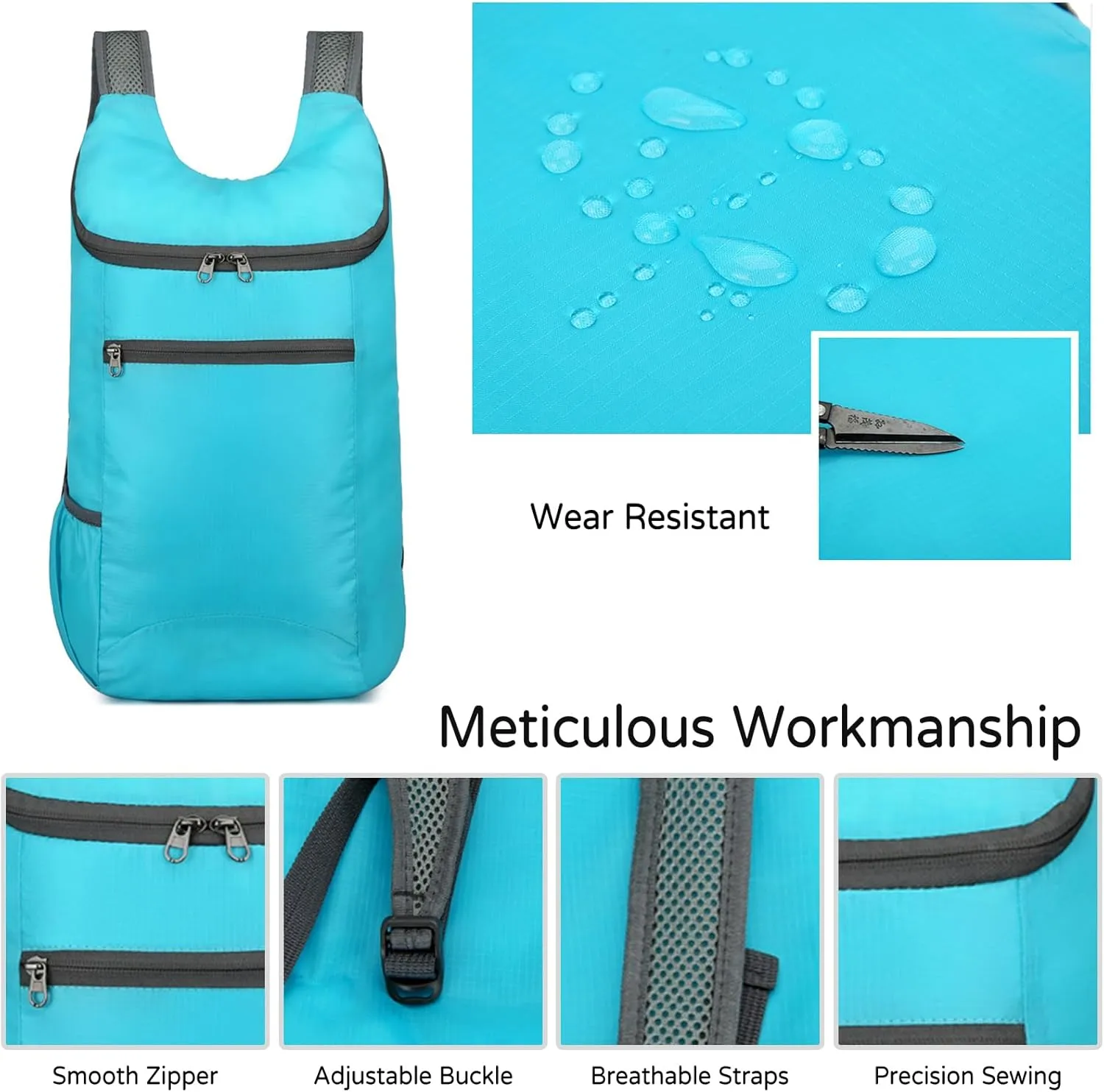 PORRASSO Hiking Backpack Lightweight Waterproof Daypack Foldable Rucksack Backpack for Women Men Camping Trekking Cycling Climbing Outdoor Sports Black A