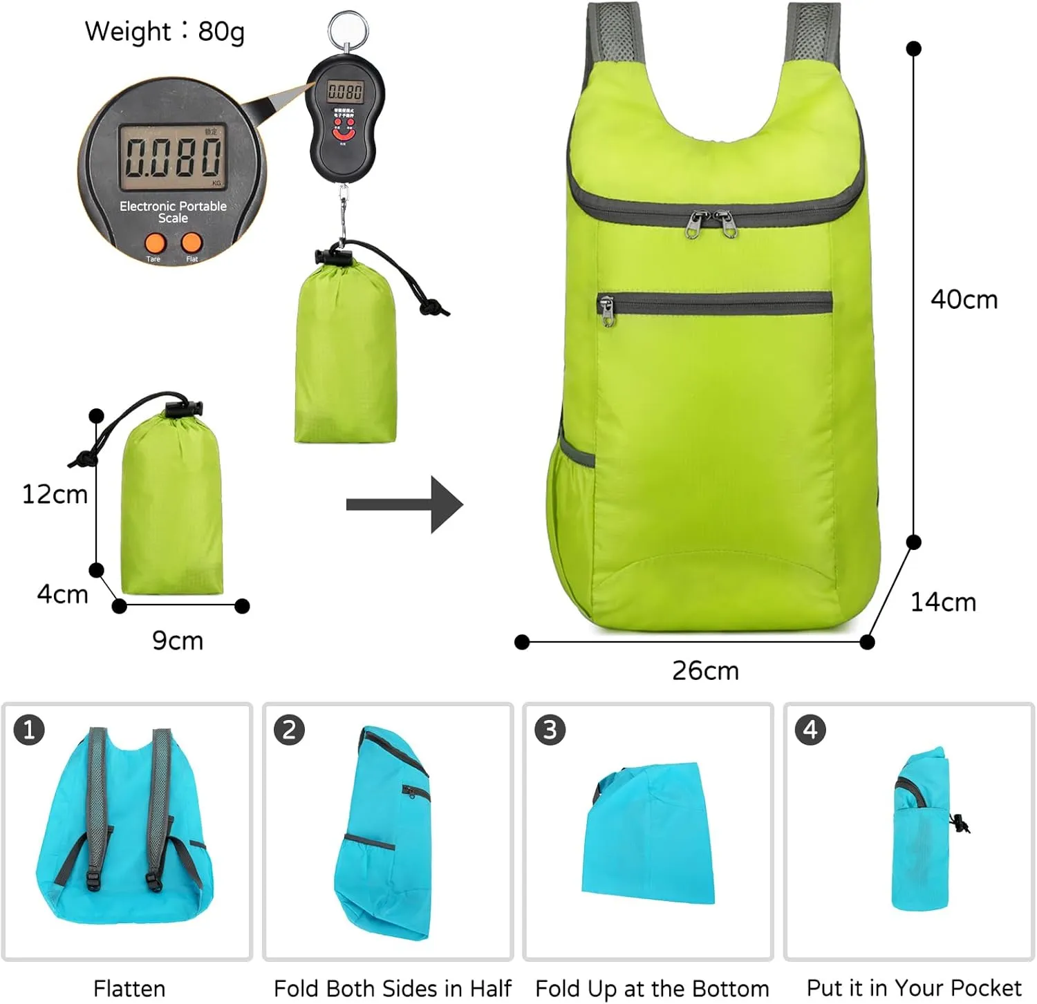 PORRASSO Hiking Backpack Lightweight Waterproof Daypack Foldable Rucksack Backpack for Women Men Camping Trekking Cycling Climbing Outdoor Sports Black A