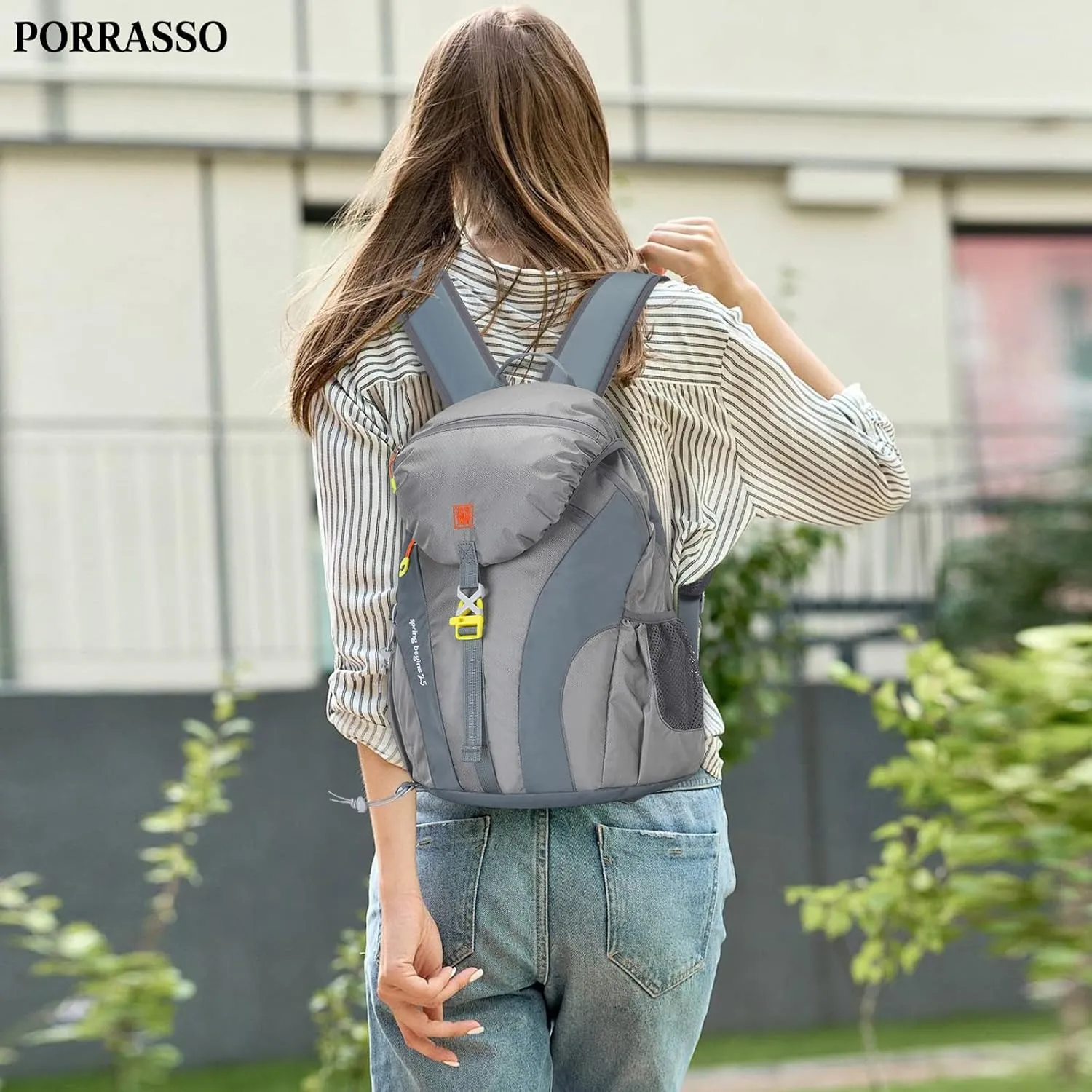 PORRASSO Hiking Backpack Waterproof Daypack 25L Rucksack Lightweight Backpack for Women Men Trekking Cycling Climbing Outdoor Sports Grey