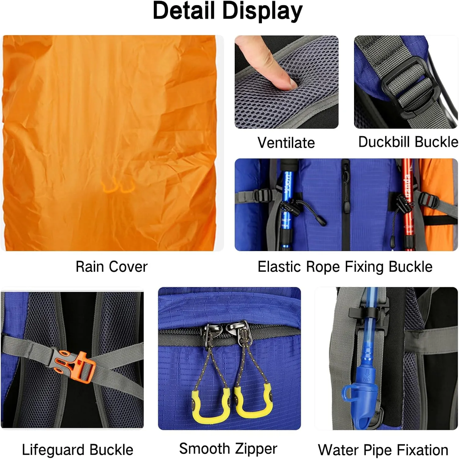 PORRASSO Hiking Backpack Waterproof Daypack 50L Rucksack with Rain Cover Backpack for Travel Trekking Camping Climbing Outdoor Sports Red