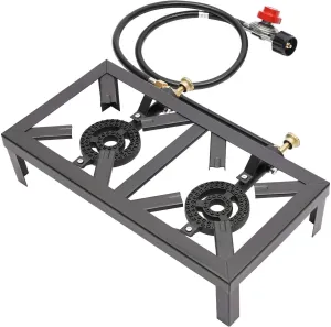 Portable 2 Burner Outdoor Gas Propane Stove Cooker with Adjustable 0-20Psi Regulator Hose for Patio Camping, BBQ, Home Brewing, Turkey Fry, Maple Syrup Prep