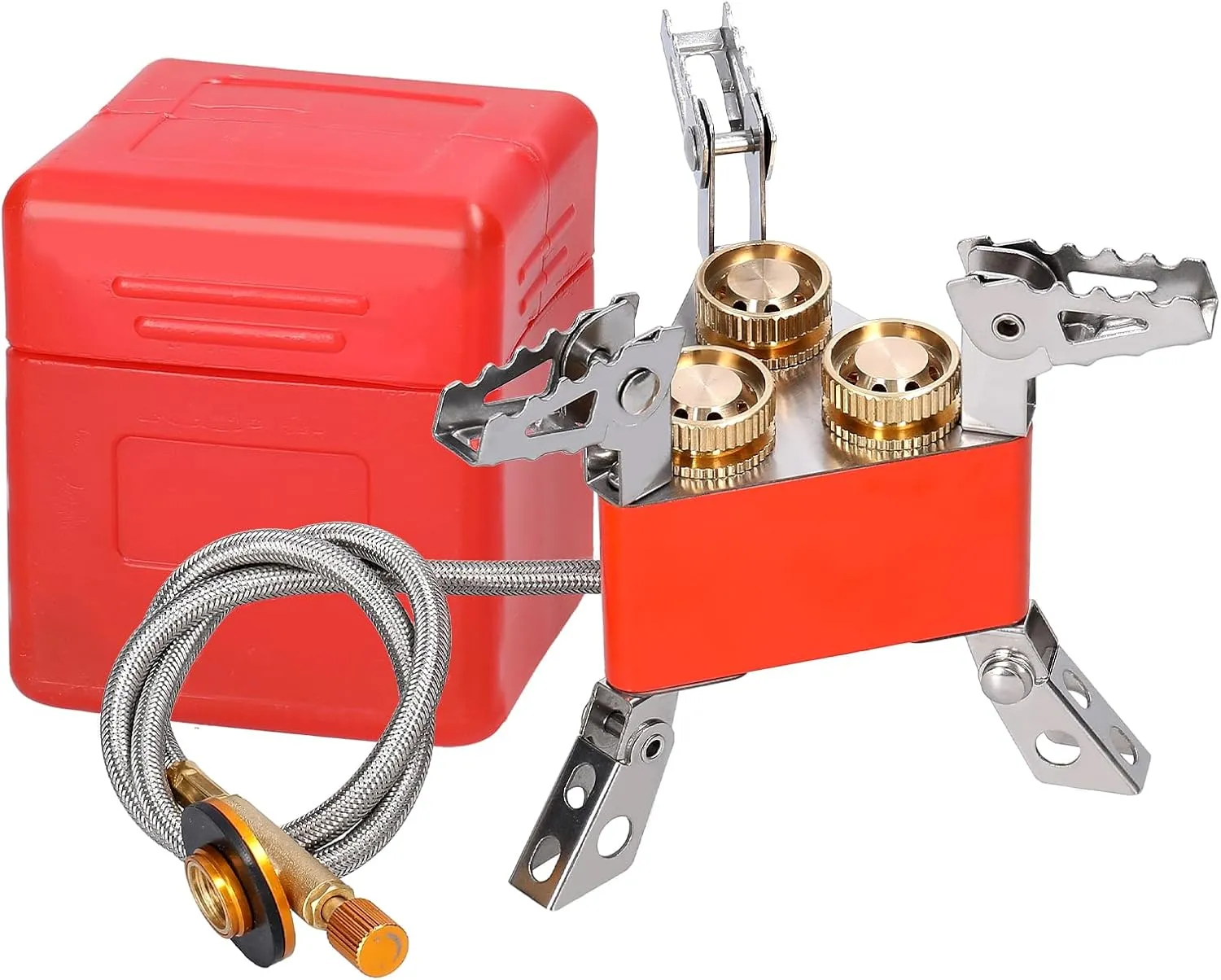 Portable 3-Cores Camping Stove 6800W High-Power GasBurner Foldable Backpacking with Adjustable Valve for Cooking Picnic Hiking