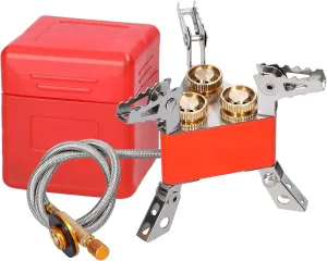 Portable 3-Cores Camping Stove 6800W High-Power GasBurner Foldable Backpacking with Adjustable Valve for Cooking Picnic Hiking