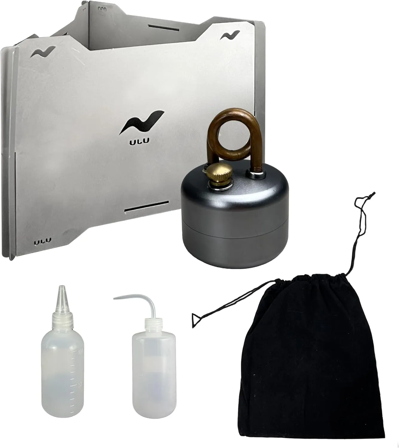 Portable Alcohol Camping Stove Set with Windscreen, Storage Bag, 2 Liquid Bottles,Stable Support Wind-Resistance Camp Stove for Outdoor Camping Hiking Cooking, Brown (Silver)