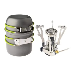 Portable Burner, Pot, and Pan Set for Camping and Traveling