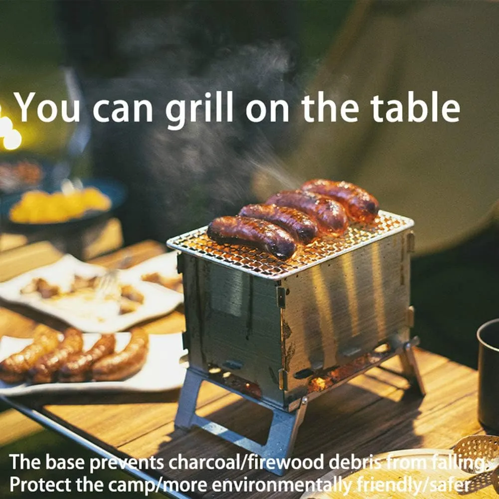 Portable Camping Cook Stove Windproof Wood Burning Stove, Lightweight BBQ Grill Backpacking Stove, Efficient Burning Heater Solidified Alcohol Stove Barbecue Grill Tent Heating St