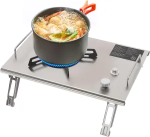 Portable Camping Gas Stove, Sliver Outdoor Folding Gas Stove with Carry Case, Electronic Ignition Outdoor Camping Cooking Stove for Outdoor/Indoor Cooking Camping (Sliver)
