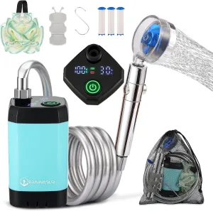 Portable Camping Shower, Upgrade 7800mAh Rechargeable Electric Shower Pump with USB-C, Handheld Filter Shower Head Two-Meter Hose Suitable for Outdoor Hiking, RV Travel, Beach Vacations