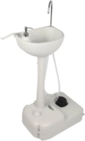 Portable Camping Sink with Towel Holder and Soap Dispenser, Hand Wash Basin Stand with Rolling Wheels, Portable Sink Hand Wash Station for Outdoor Travel Boat Gather Garden Worksite (White)