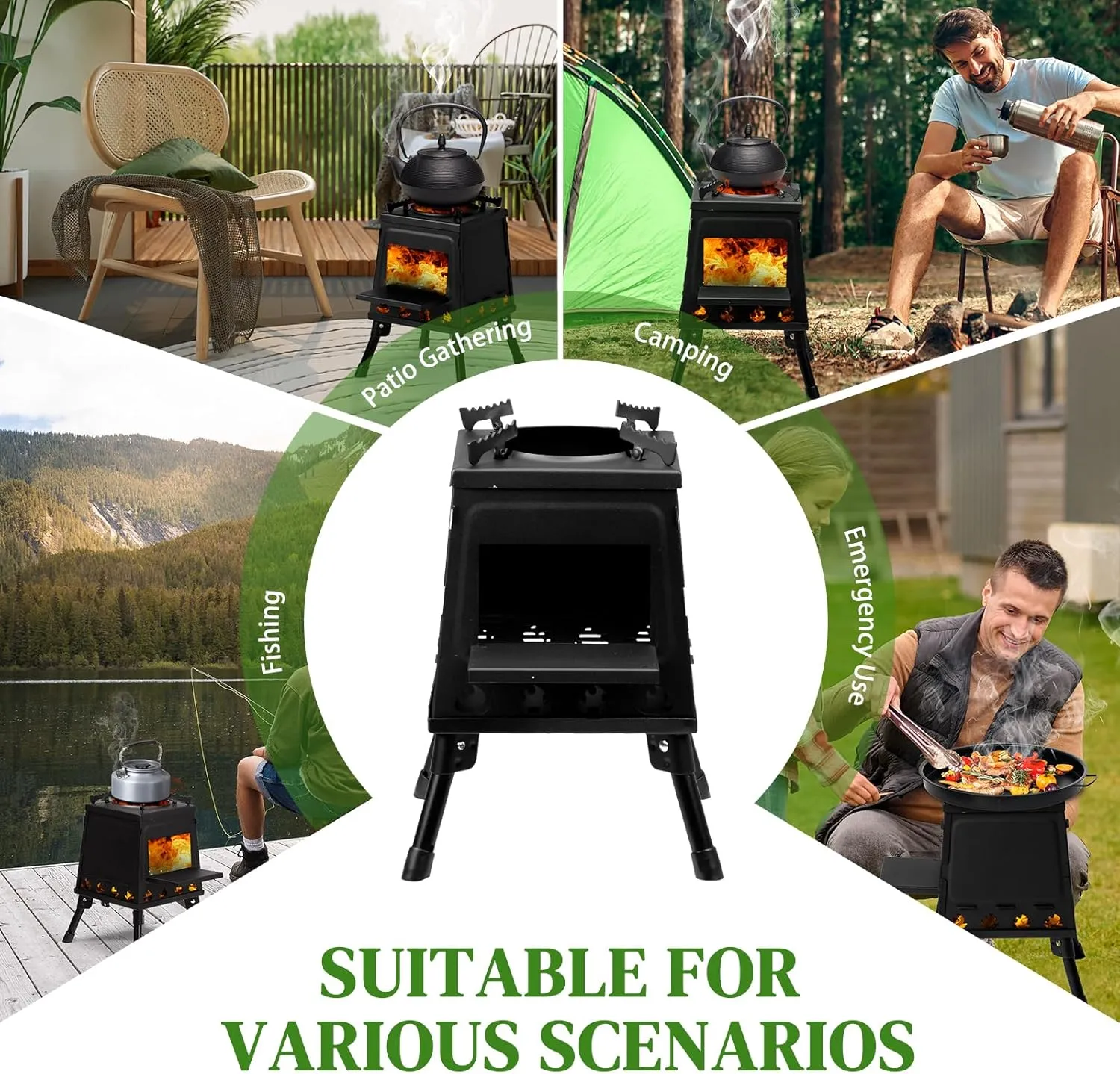 Portable Camping Stove Alloy Steel Charcoal Stove Multifunction Rocket Stove with Storage Bag & Accessories Wood Burning Stove for Hunting Fishing Hiking Outdoor Backyard 14.17" x 14.17" x 18.31"