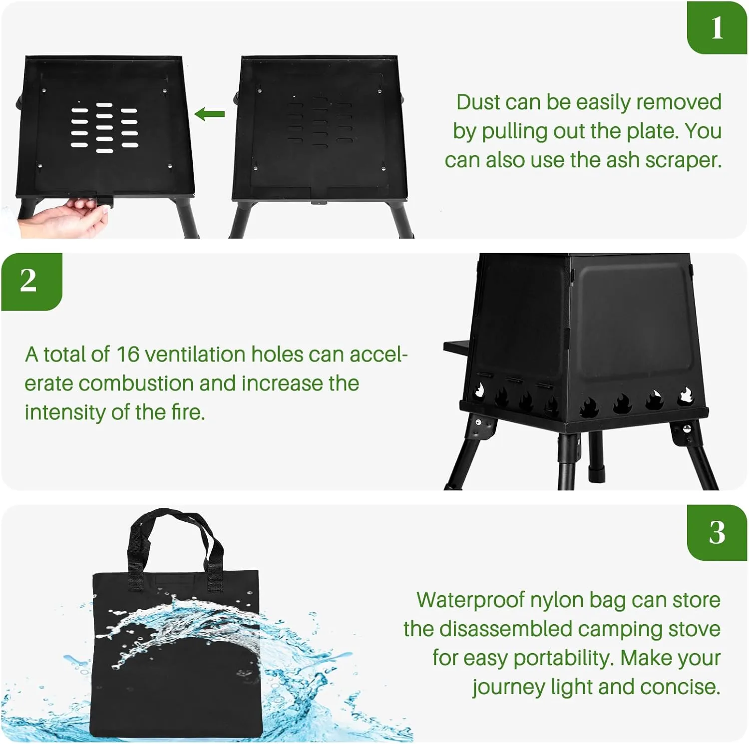 Portable Camping Stove Alloy Steel Charcoal Stove Multifunction Rocket Stove with Storage Bag & Accessories Wood Burning Stove for Hunting Fishing Hiking Outdoor Backyard 14.17" x 14.17" x 18.31"