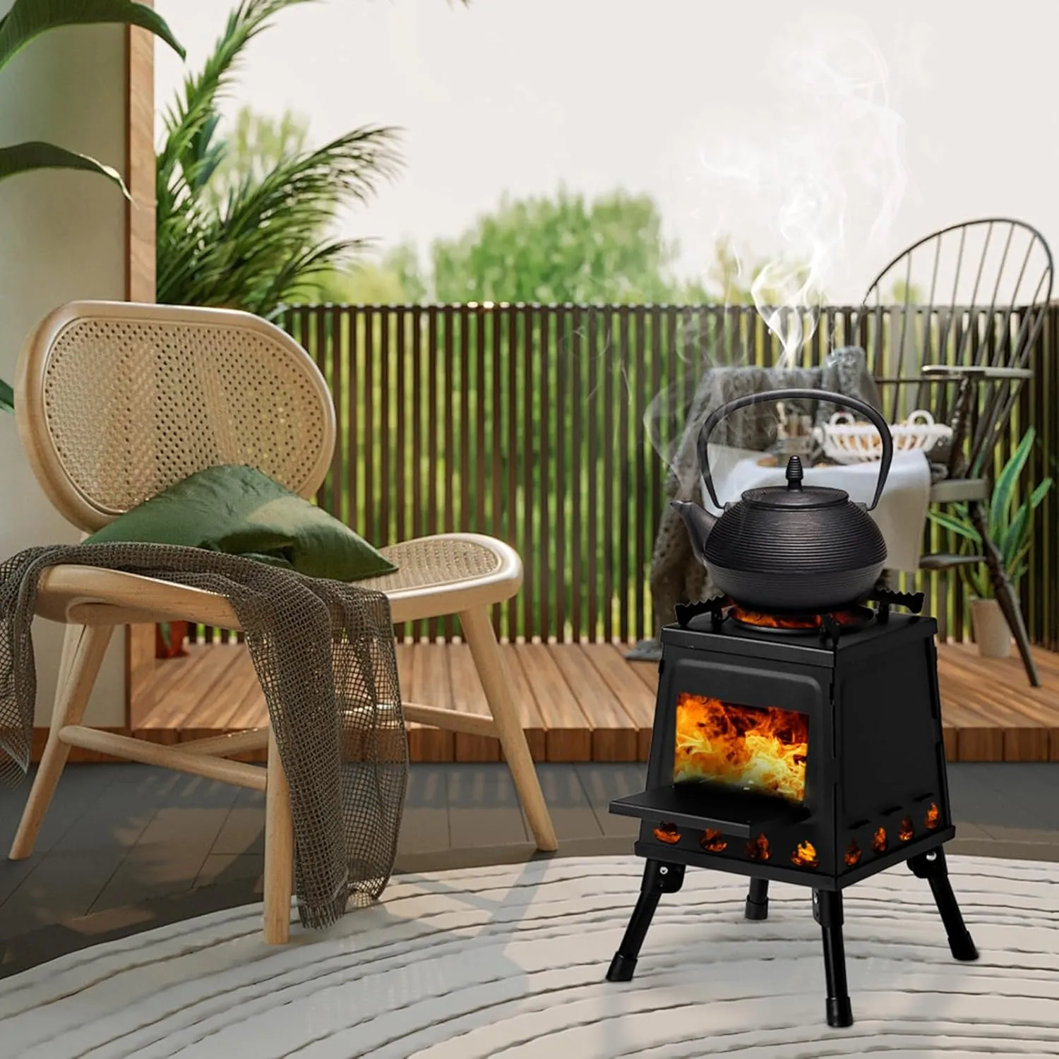 Portable Camping Stove Alloy Steel Charcoal Stove Multifunction Rocket Stove with Storage Bag & Accessories Wood Burning Stove for Hunting Fishing Hiking Outdoor Backyard 14.17" x 14.17" x 18.31"