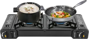Portable Camping Stove, Double Burner Butane Stove Auto Ignition Camping Burner LPG for RV, Apartments,Camping