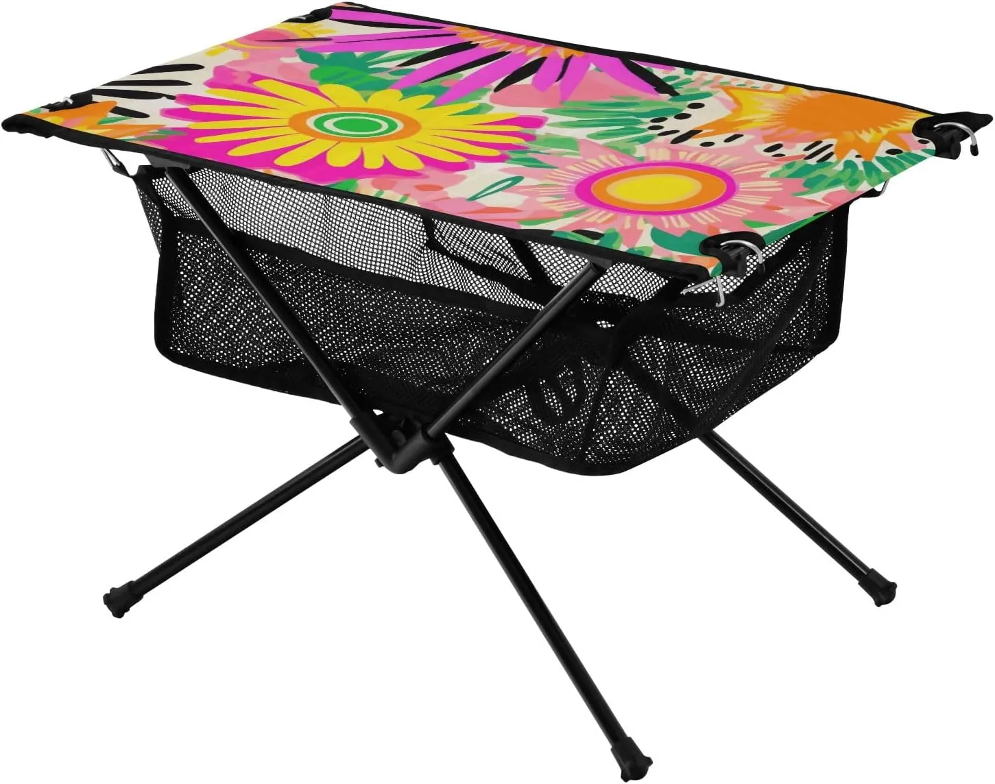 Portable Camping Table Bright Color Graffiti Flower Outdoor Foldable Camp Tables for Outside, Camping, Hiking, Tailgating