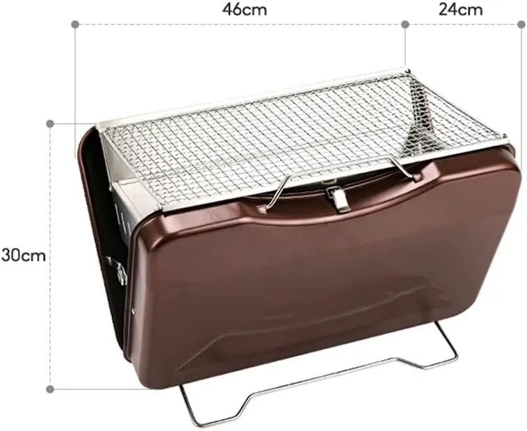Portable Charcoal Grill Folding Barbecue Camping Small Charcoal Stove Stainless Steel Portable Barbecue Stove (Color : Brown)
