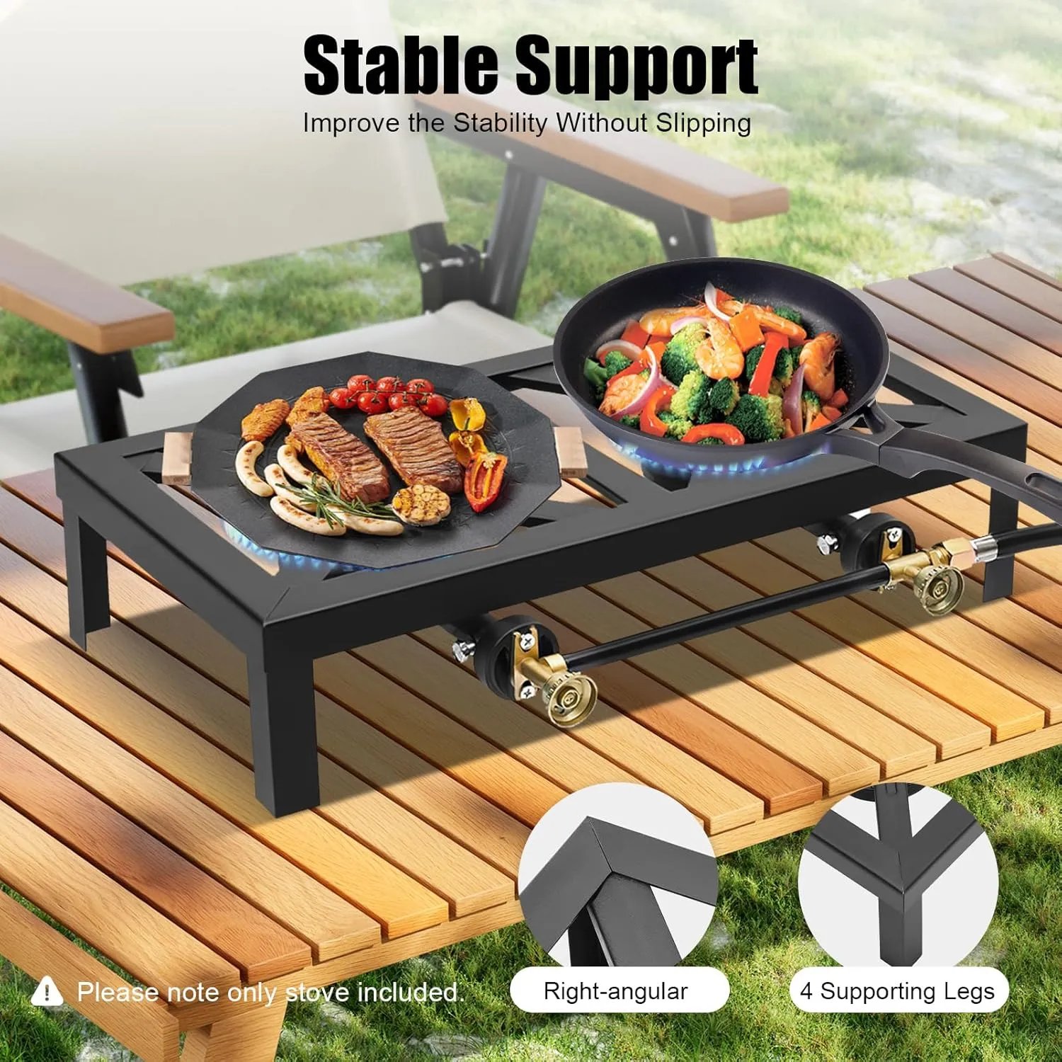 Portable Double Burner Outdoor Stove Propane Cooker with Adjustable 0-10Psi Regulator Hose,Camping Double Burner Stovem,for Patio Camping, BBQ, Home Brewing, Turkey Fry (Black, double)