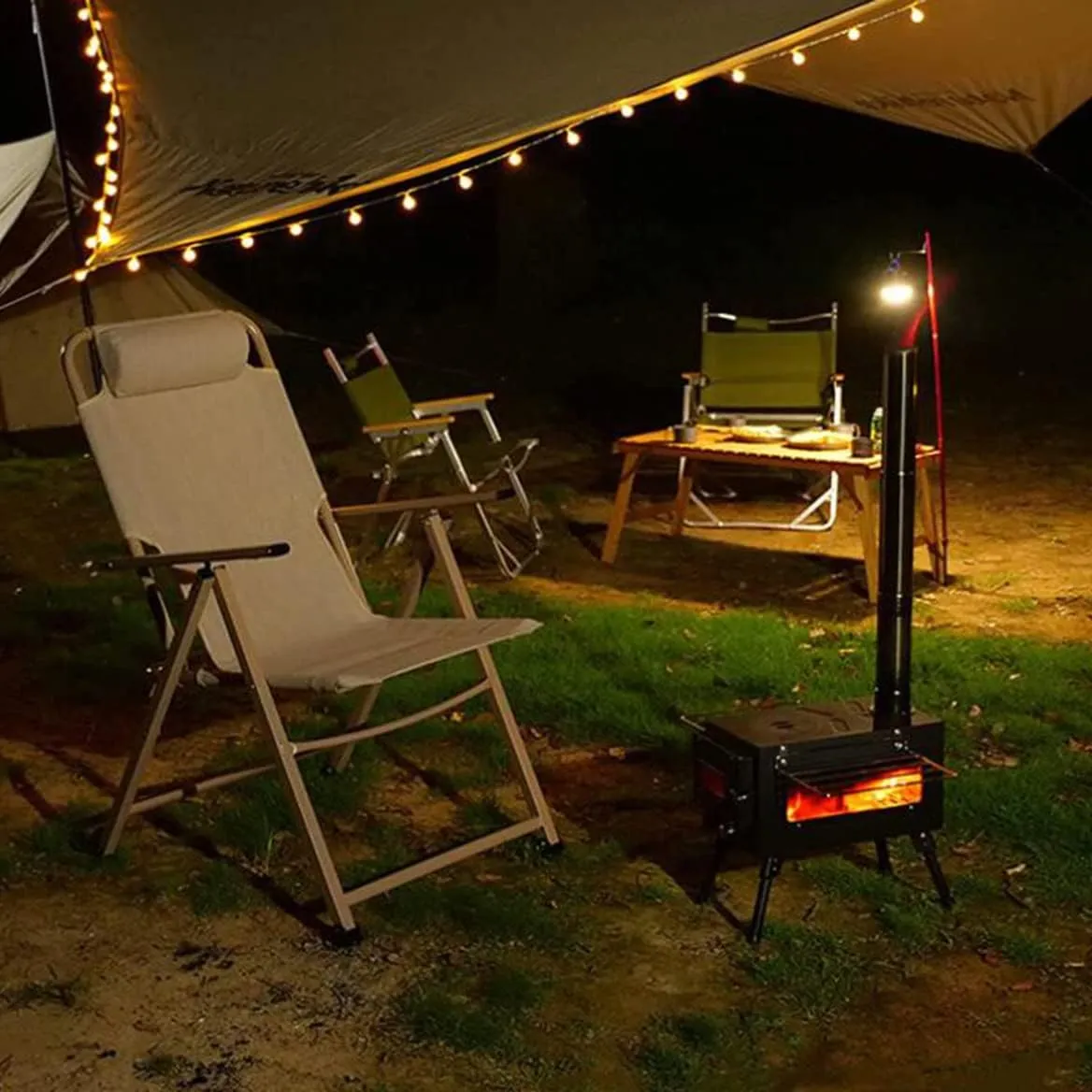 Portable Foldable Wood Burning Stove,Tent Stoves Burning, Hot Tent Stove, Camp Stove with Chimney Pipe/L