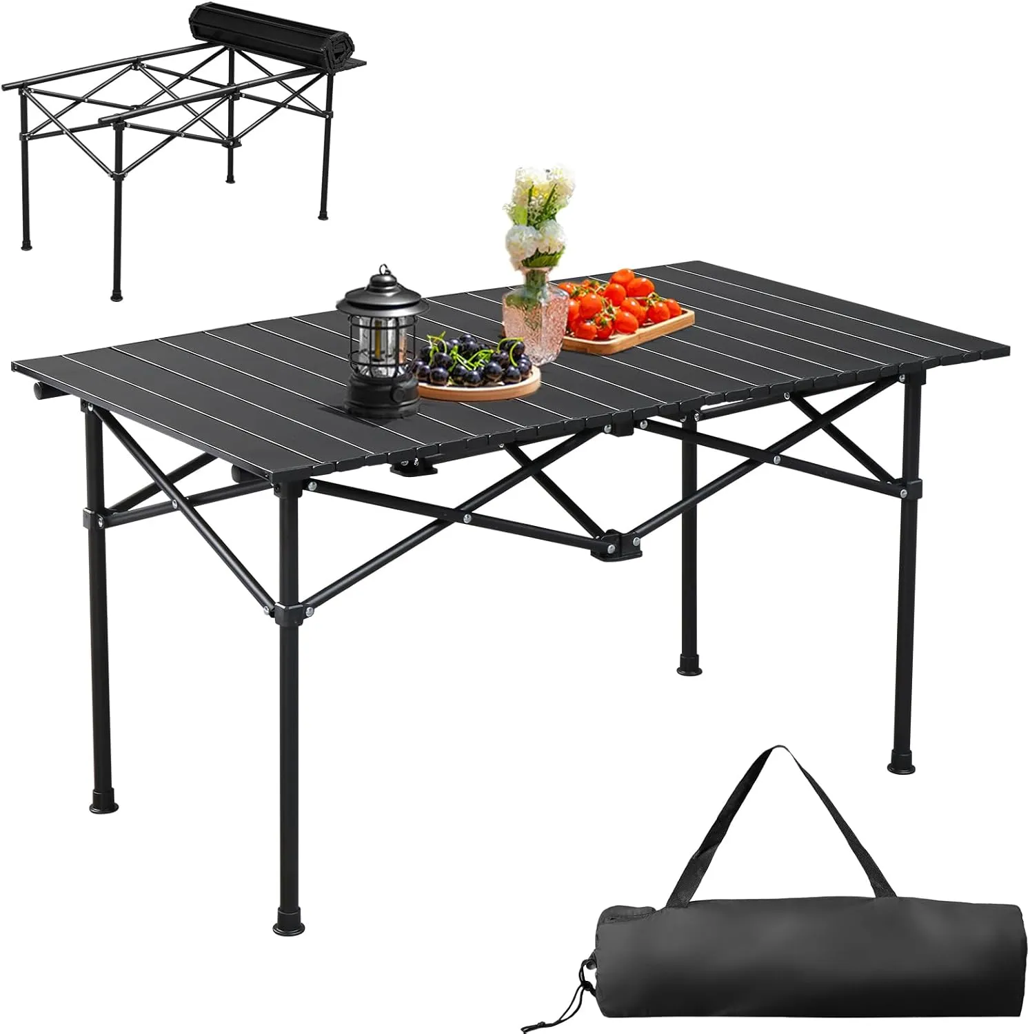 Portable Folding Camping Table 37"x20", Ultralight Collapsible Table Outdoor Camp Table for Travel Hiking Backyard BBQ Party, Black