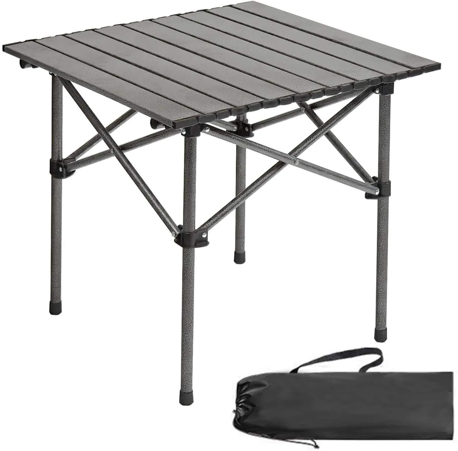 Portable Folding Camping Table for 2-4 Persons, Outdoor Lightweight Roll Up Camping Table with Carry Bag for Hiking, Picnics, BBQs, Beach Trips & Tailgating(19.7 inch Black)