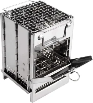 Portable Folding Stainless Split Stove Lightweight Compact For Backpacking Hiking Traveling BBQ