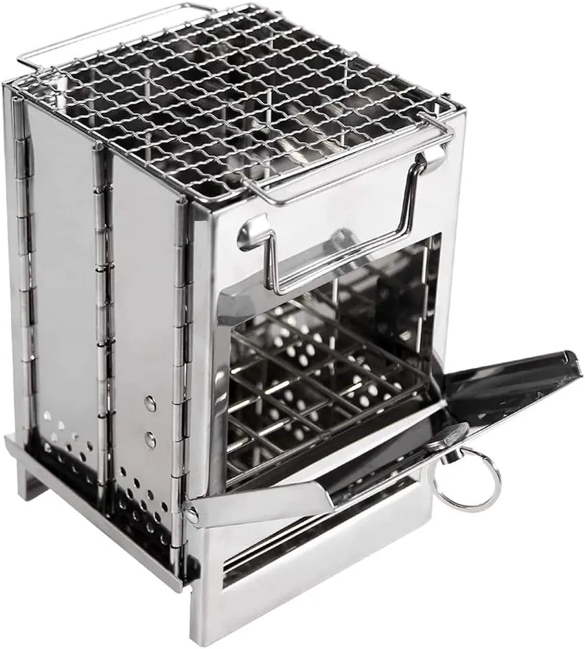 Portable Folding Stainless Split Stove Lightweight Compact For Backpacking Hiking Traveling BBQ