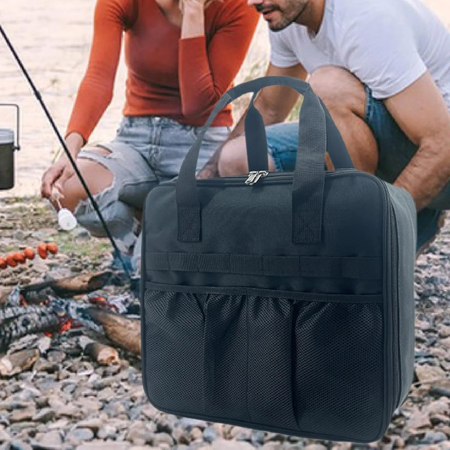 Portable Outdoor Cooking Gear Storage Bag for Camp Stove and Gas Tank, Black