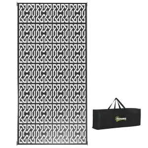 Portable Outdoor Rug with Carry Bag, 9' x 18' Reversible Mat, Waterproof Plastic Straw RV Rug for Backyard, Deck, Picnic, Beach, Camping, Black and White Chain