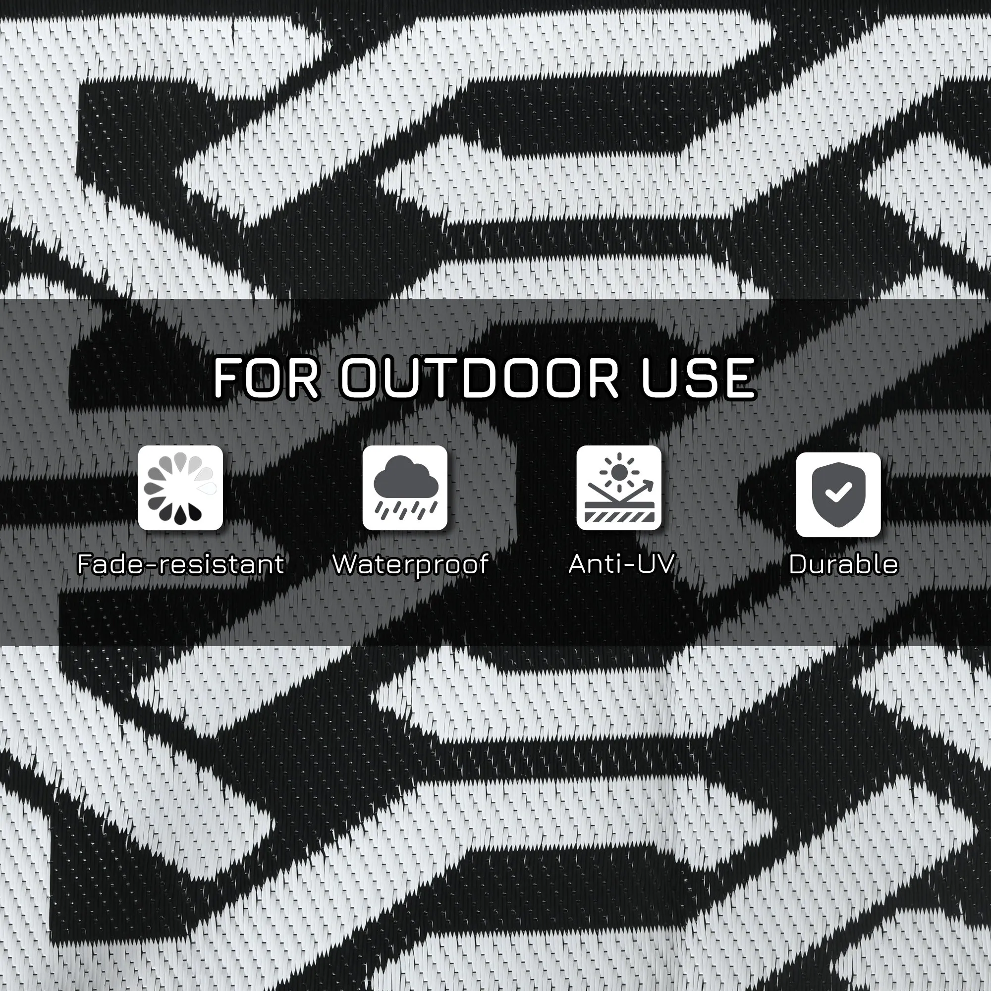Portable Outdoor Rug with Carry Bag, 9' x 18' Reversible Mat, Waterproof Plastic Straw RV Rug for Backyard, Deck, Picnic, Beach, Camping, Black and White Chain