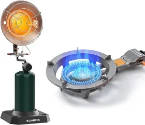 Portable Propane Heater and Single-Burner Cast Iron Camping Stove Combo