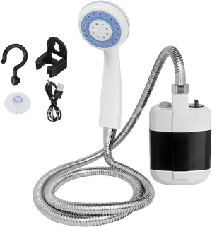 Portable Shower Camping Shower Outdoor Camp Shower Pump, Electric Rechargeable Portable Camping Shower, for Camping Beach Swimming Outdoor Traveling Hiking