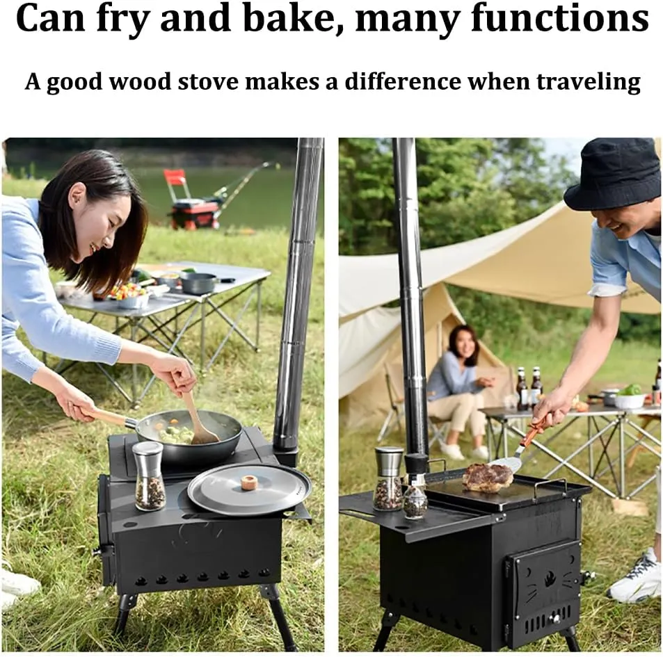 Portable Stainless Steel Backpacking Stove | Large Tent Stove | Portable Wood Burning Stove for Tents, Shelters, and Camping for Picnic Bbq Camp Hiking with Grill Grid,All Accessories/All Access