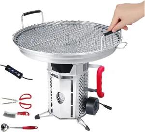 Portable Stainless Steel Wood Stove, 3 Levels Adjustable Outdoor Barbecue Grill with 40cm Grill Pan, Load Capacity 440lbs, Versatile High tech Emergency Camping Stove