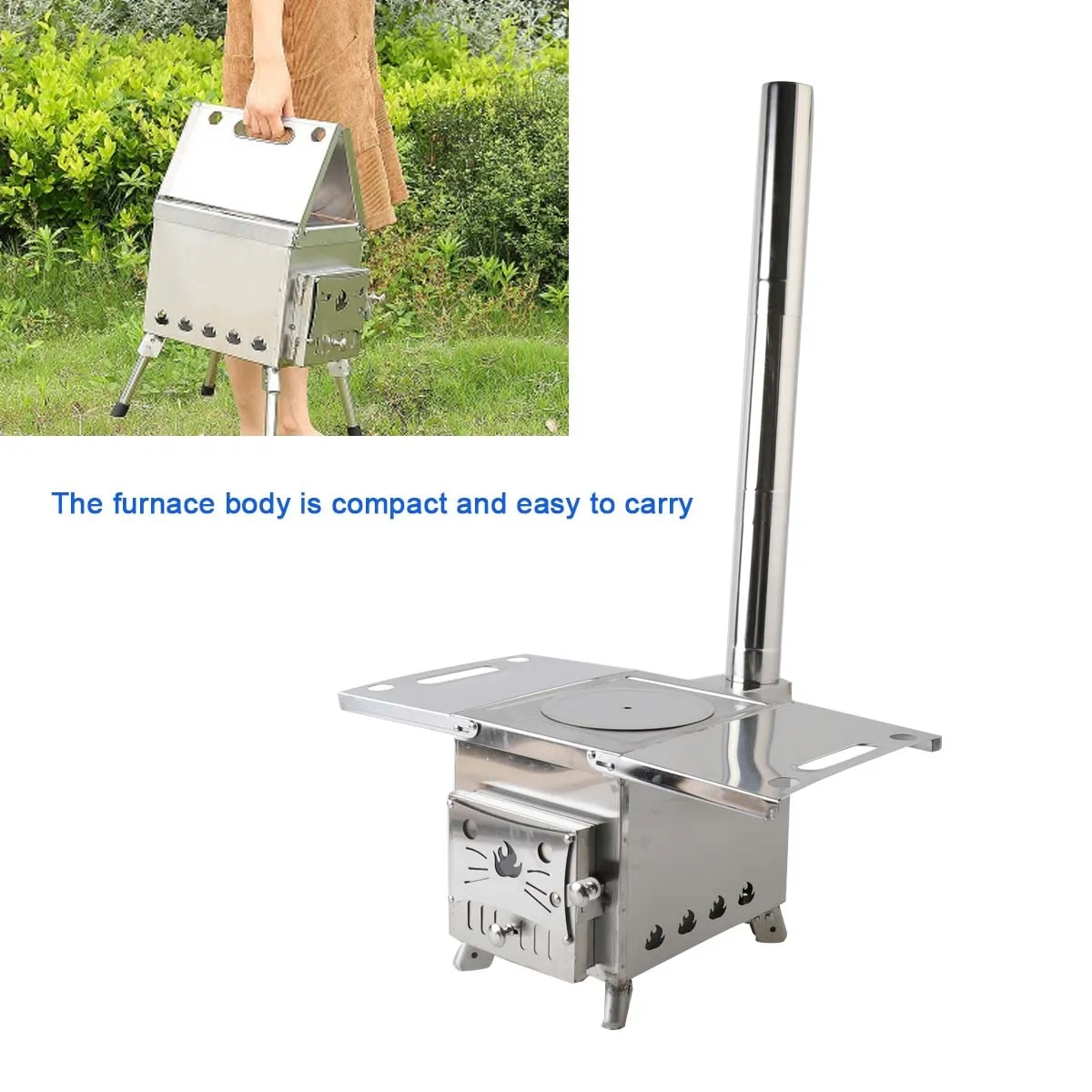 Portable Stainless Steel Wood Stove Double-walled With Heating and Cooking Capability