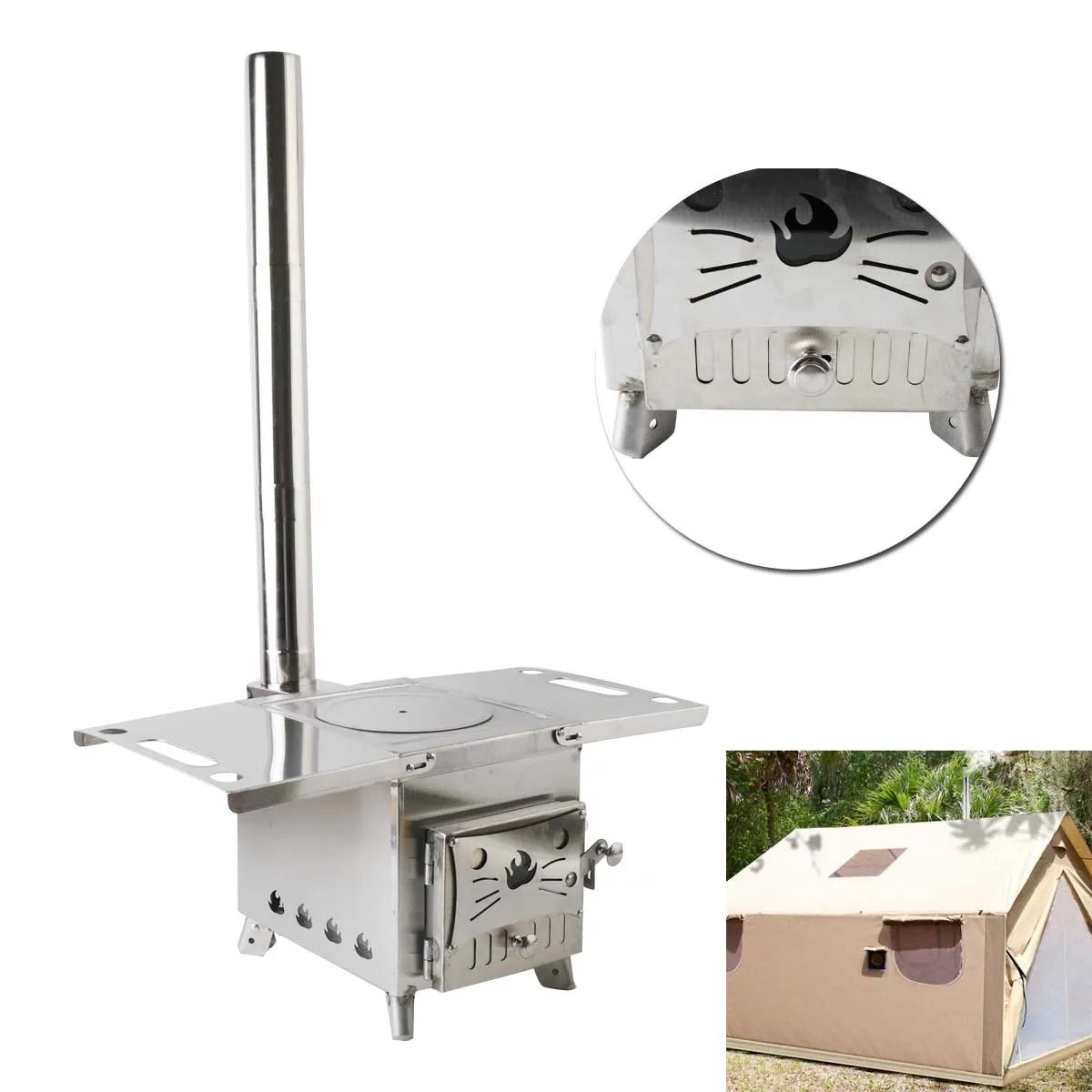 Portable Stainless Steel Wood Stove Double-walled With Heating and Cooking Capability