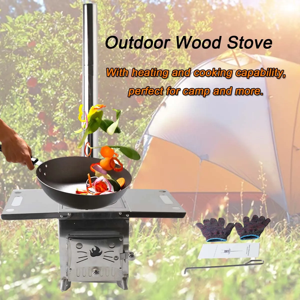 Portable Stainless Steel Wood Stove Double-walled With Heating and Cooking Capability
