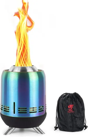 Portable Table Top Fire Pit, Tabletop Smokeless Fire Pit, Low Smoke Burning Mini Outdoor Stove Firepit Fueled by Pellets or Wood, for Urban & Suburbs, with Travel Bag,23.2x16.3cm