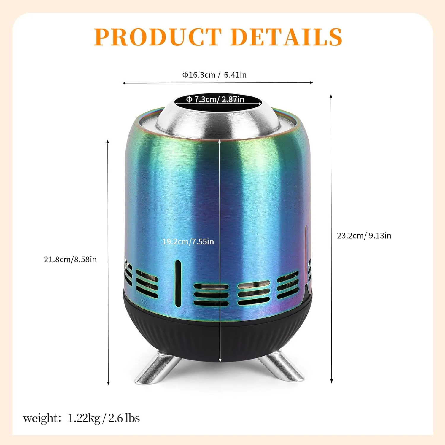 Portable Table Top Fire Pit, Tabletop Smokeless Fire Pit, Low Smoke Burning Mini Outdoor Stove Firepit Fueled by Pellets or Wood, for Urban & Suburbs, with Travel Bag,23.2x16.3cm