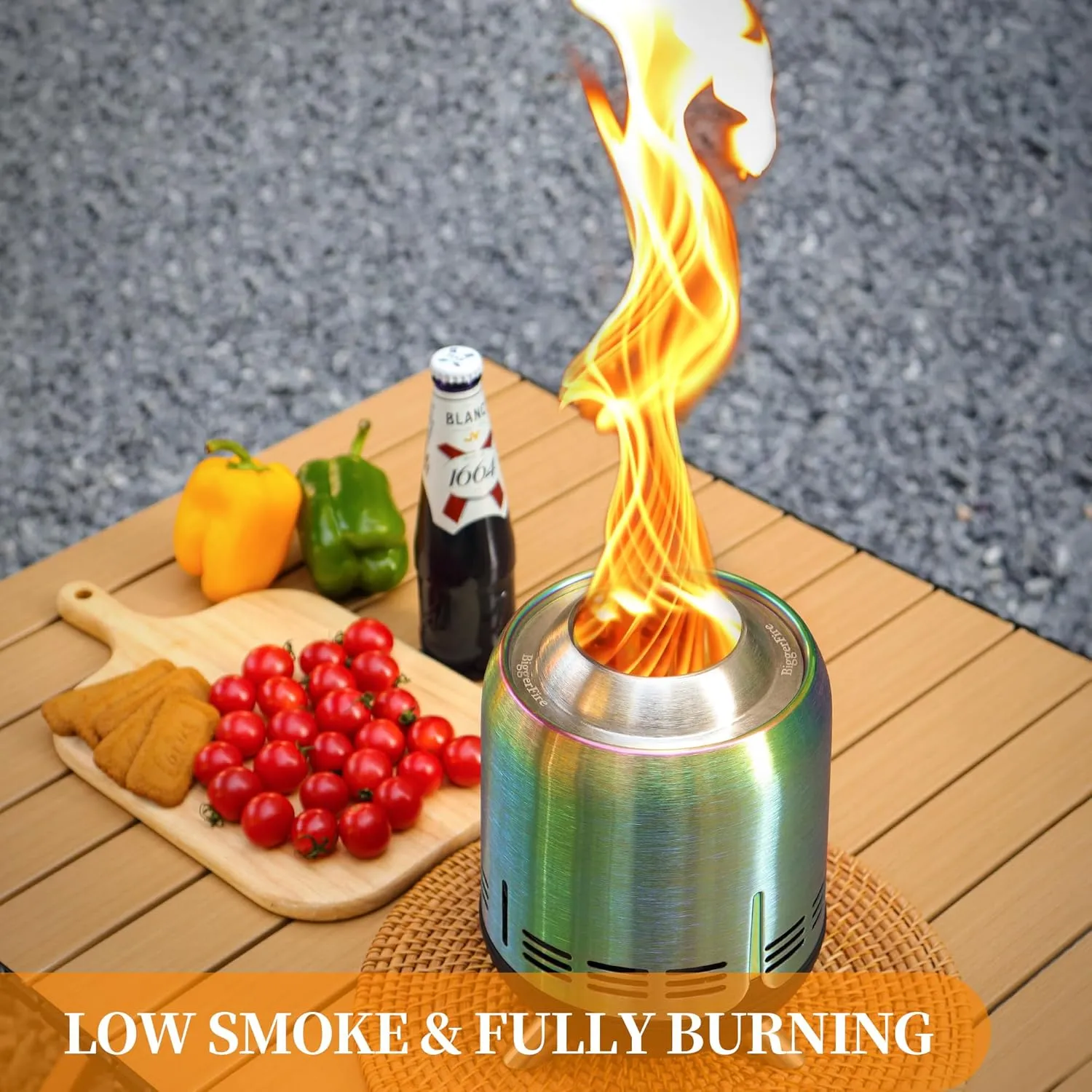 Portable Table Top Fire Pit, Tabletop Smokeless Fire Pit, Low Smoke Burning Mini Outdoor Stove Firepit Fueled by Pellets or Wood, for Urban & Suburbs, with Travel Bag,23.2x16.3cm