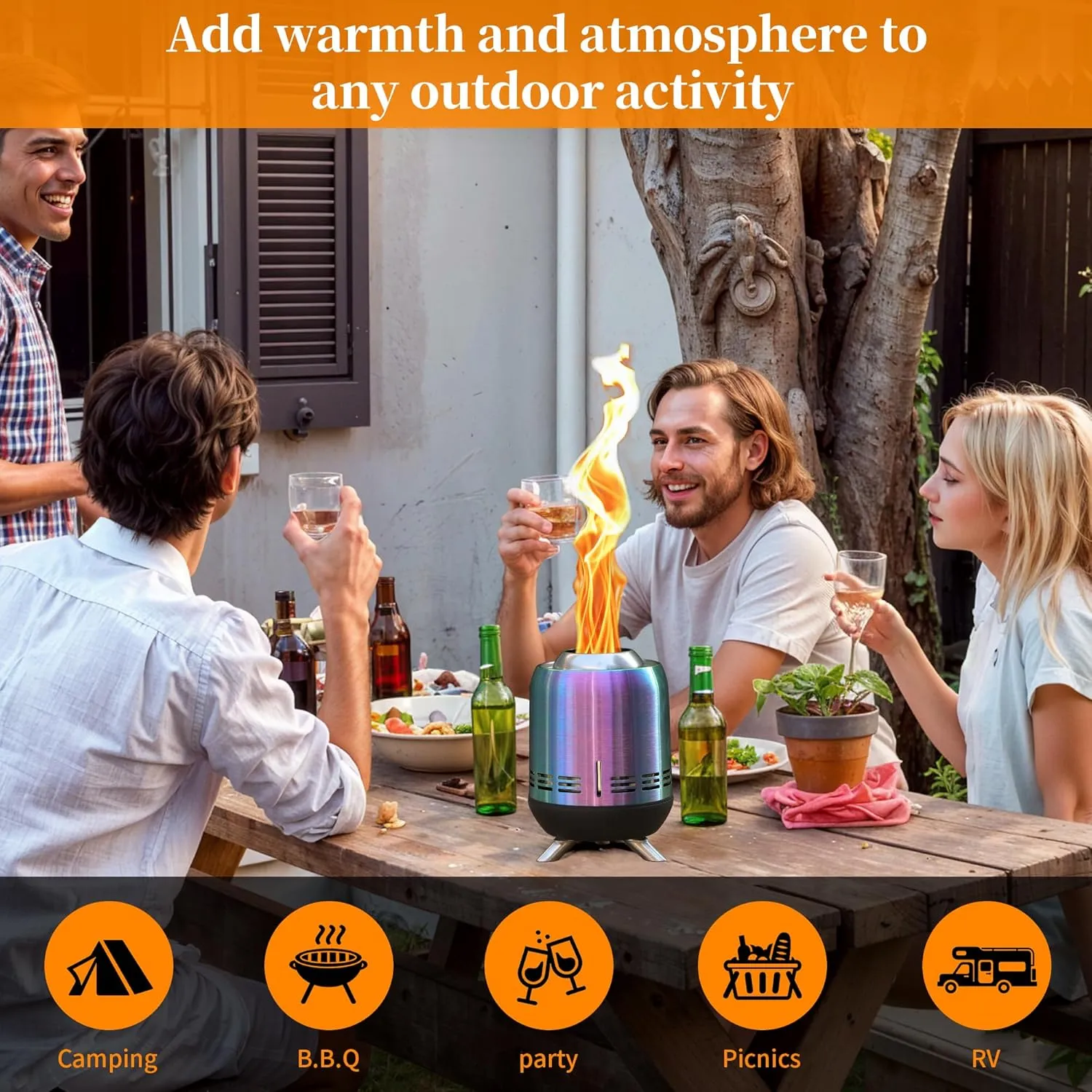 Portable Table Top Fire Pit, Tabletop Smokeless Fire Pit, Low Smoke Burning Mini Outdoor Stove Firepit Fueled by Pellets or Wood, for Urban & Suburbs, with Travel Bag,23.2x16.3cm