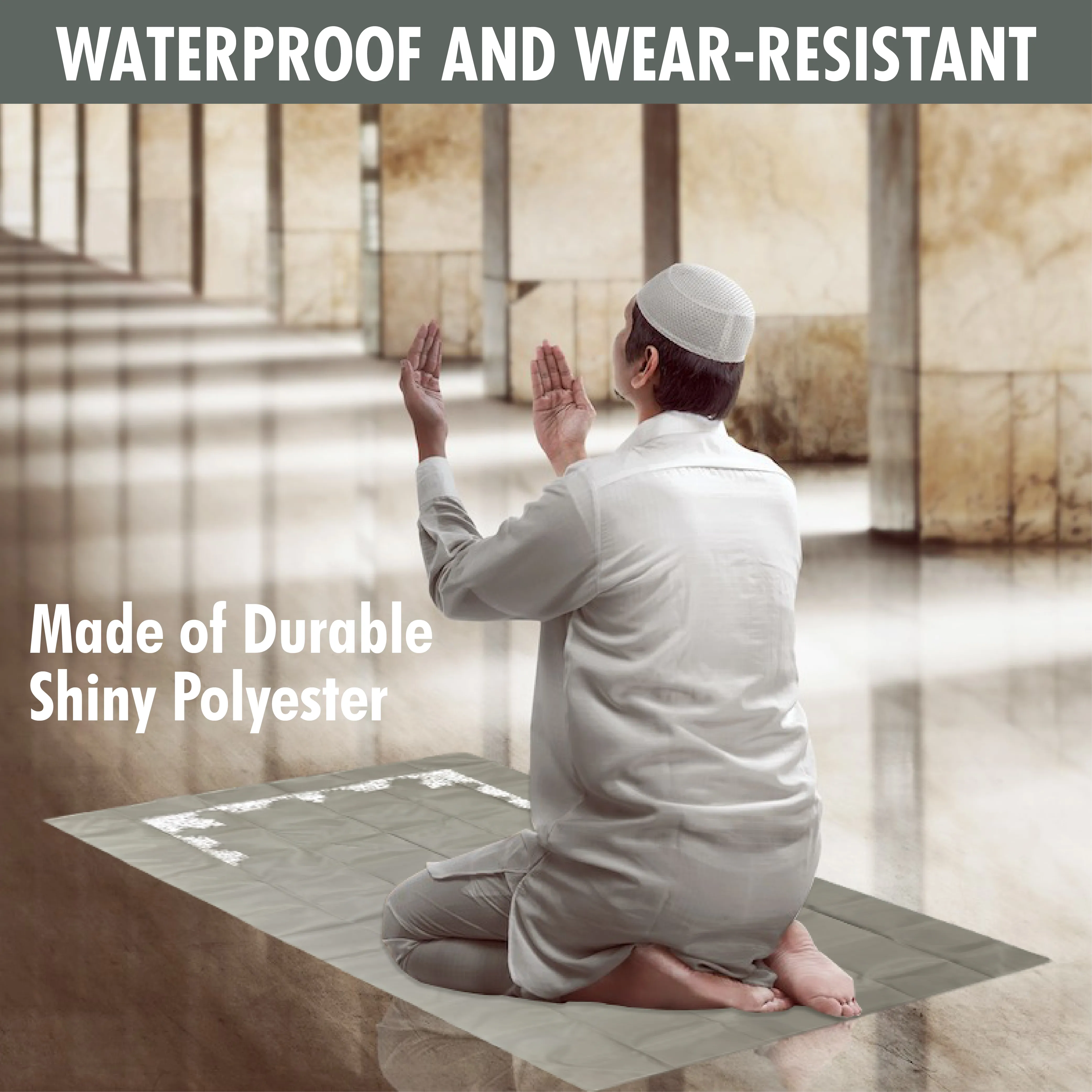 Portable Travel Praying Mat, Pocket Size Muslim Prayer Rug, Grey, 23.6 in x 43.3 in