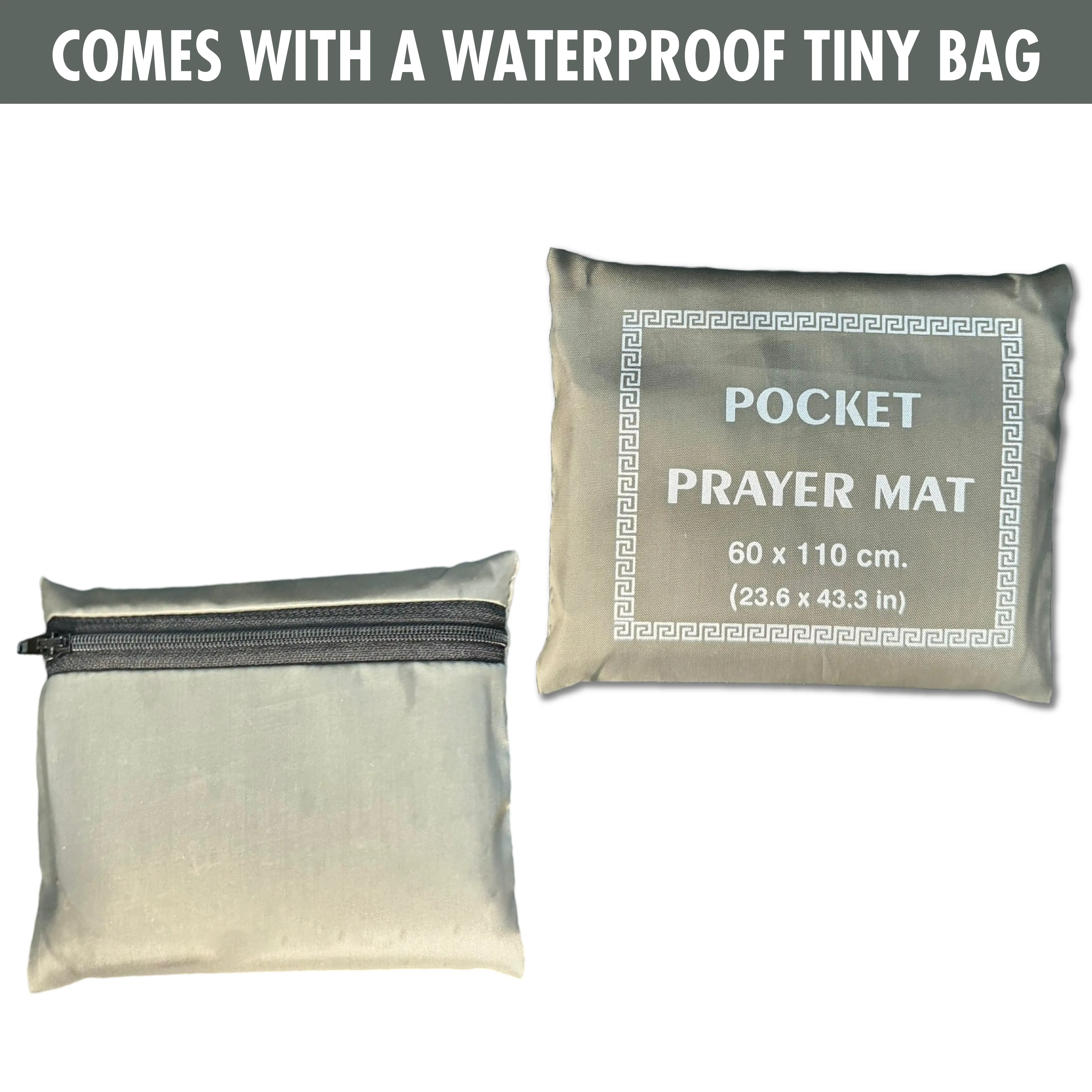 Portable Travel Praying Mat, Pocket Size Muslim Prayer Rug, Grey, 23.6 in x 43.3 in