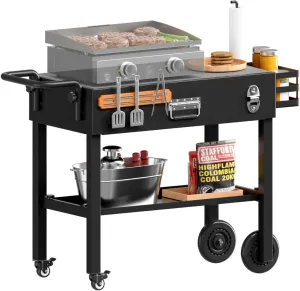 Portable Universal Grill Stand with Cover, Dining Cart for Blackstone 17" 22" Table Top Griddles, Ninja Grill, Pizza Oven and More, Large Space Collapsible Outdoor Table Stand for Camping and Backyard