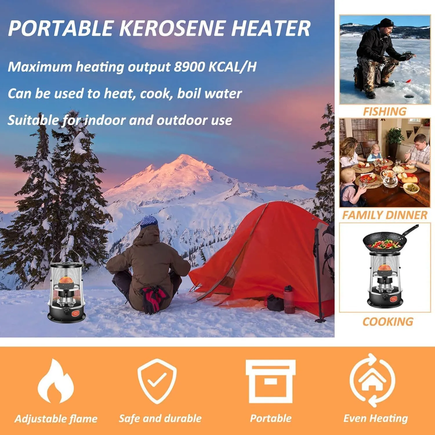 Portable Wick Heater Convection Emergency Stove for Indoor/Outdoor, Mobile Kerosene Heater Fuel-efficient 360° Surround Heating for Patio Tent Ice Fishing Hunting Survival Emergency