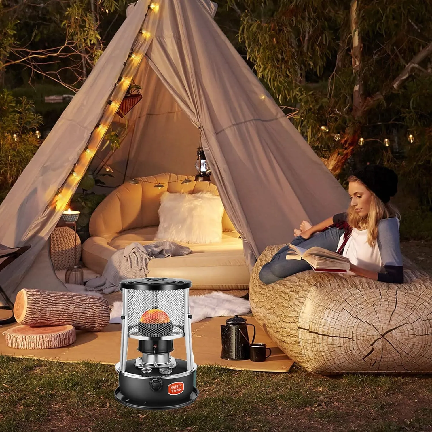 Portable Wick Heater Convection Emergency Stove for Indoor/Outdoor, Mobile Kerosene Heater Fuel-efficient 360° Surround Heating for Patio Tent Ice Fishing Hunting Survival Emergency
