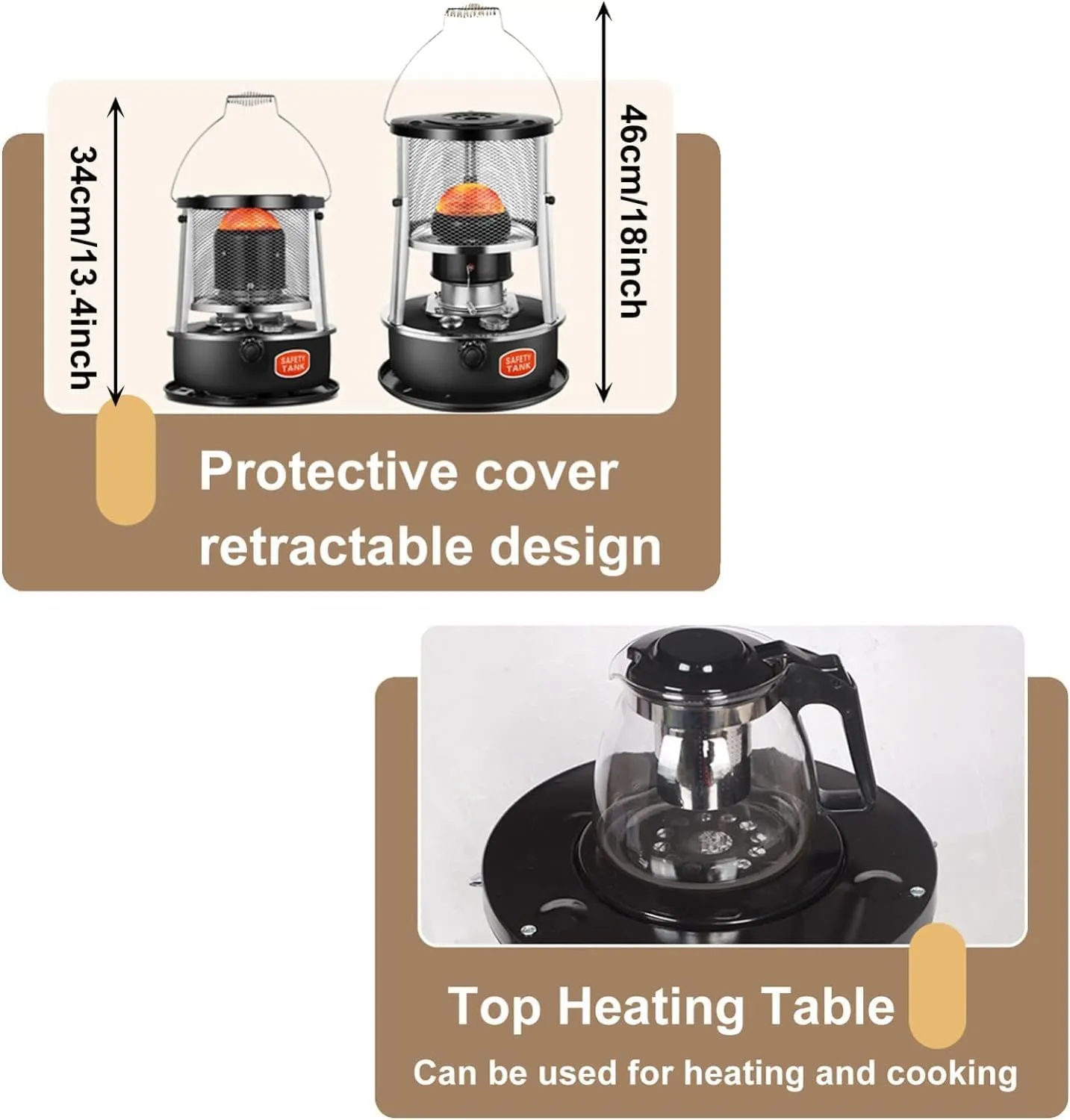 Portable Wick Heater Convection Emergency Stove for Indoor/Outdoor, Mobile Kerosene Heater Fuel-efficient 360° Surround Heating for Patio Tent Ice Fishing Hunting Survival Emergency