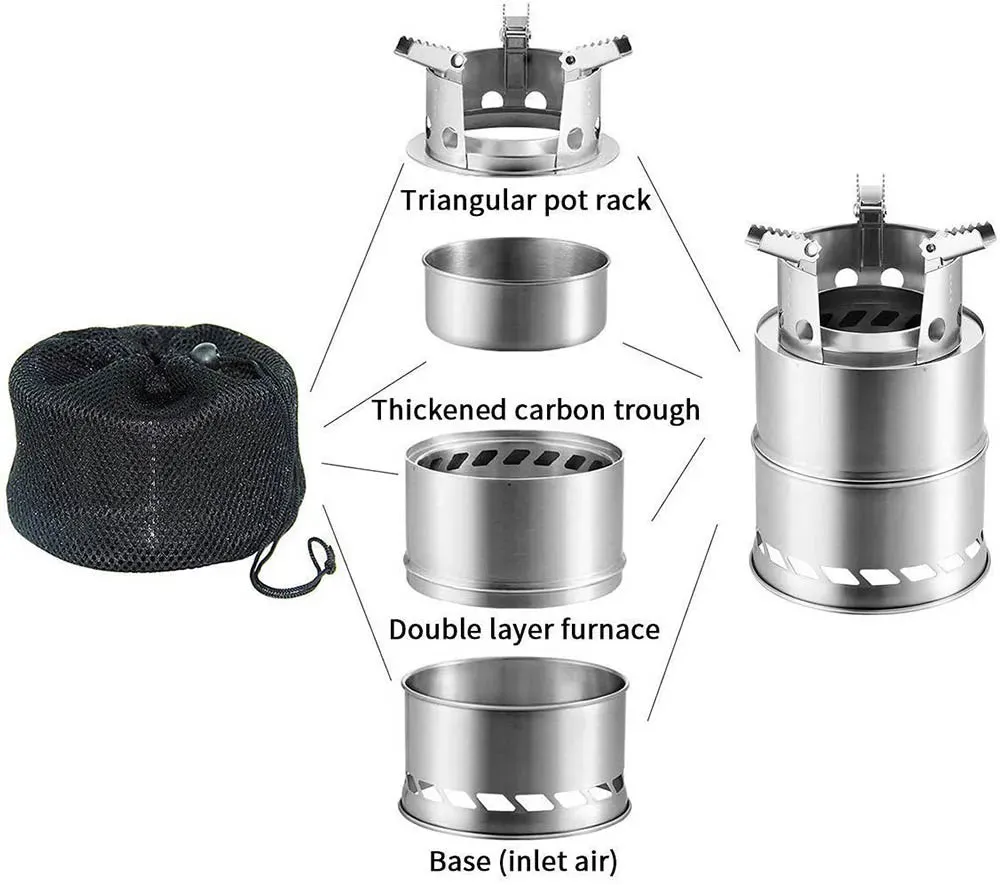 Portable Wood-Burning Stainless Steel Stove For Lightweight Camping & Hiking