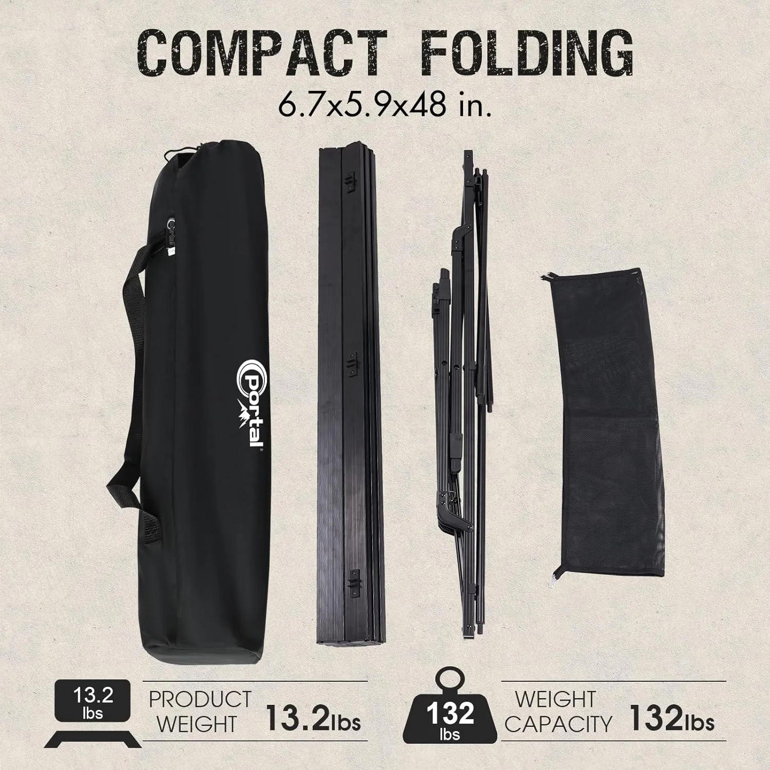 PORTAL Camping Table Portable Foldable with Adjustable Legs, Aluminum Folding Table Roll Up Table with Carrying Bag for Outdoor, Beach, Picnic, Backyards, BBQ and Party, Black, Big