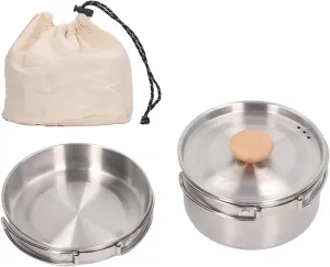 Pot and Pan Set Cooking Pot Set 304 Stainless Steel Portable Camping Cookware Mess Kit with Storage Bag for Hiking Backpacking